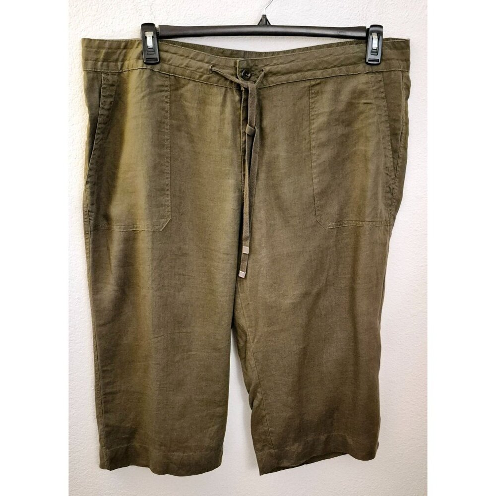 Lauren Ralph Lauren Olive Green Linen* Unlined Crop Pants Pockets 18W EUC